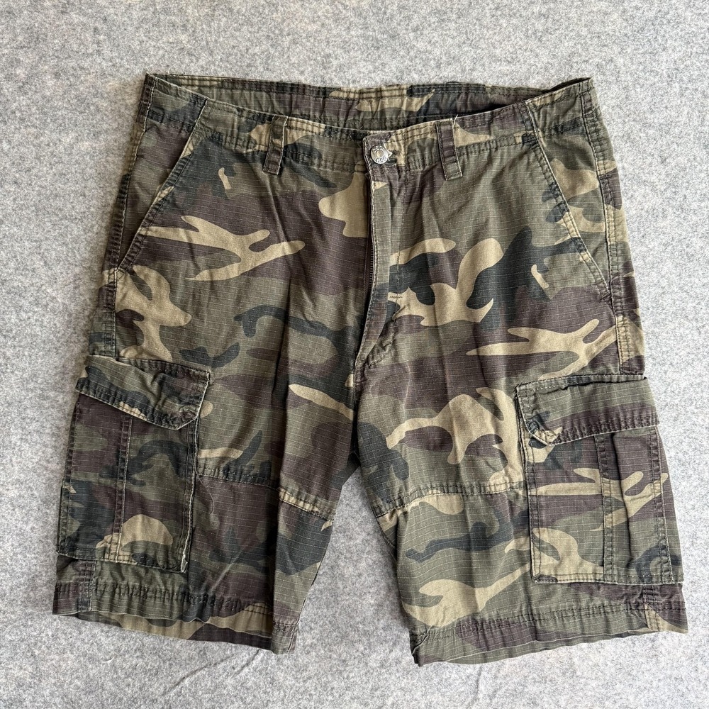 CSG Cargo Shorts Mens 36 Green Camo Canvas Army Military Ripstop Y2K Casual